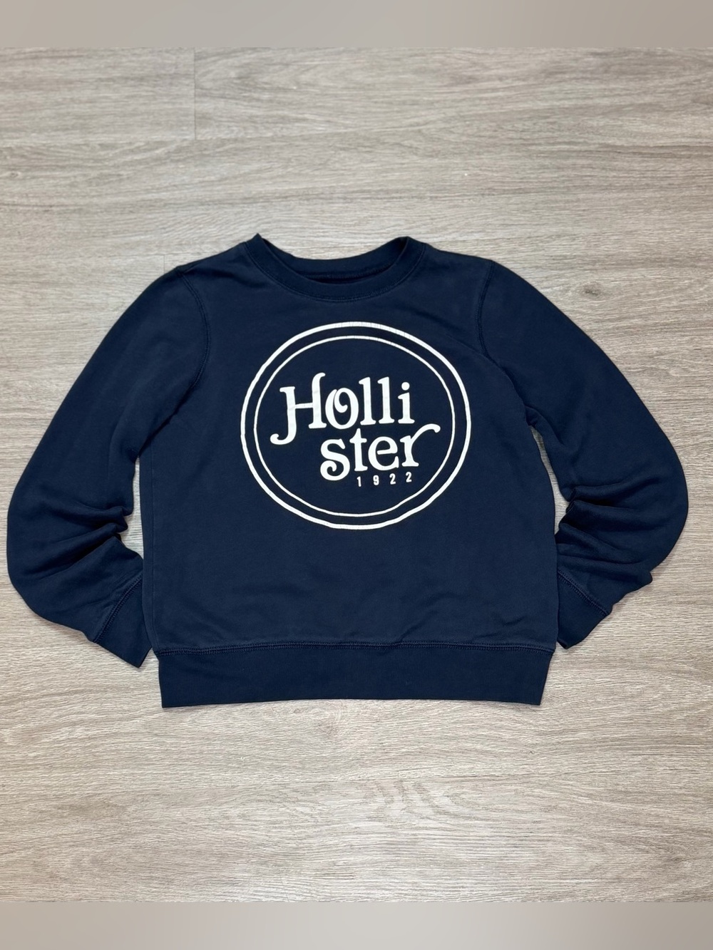 Hollister Navy Crew Sweatshirt with White Graphic
